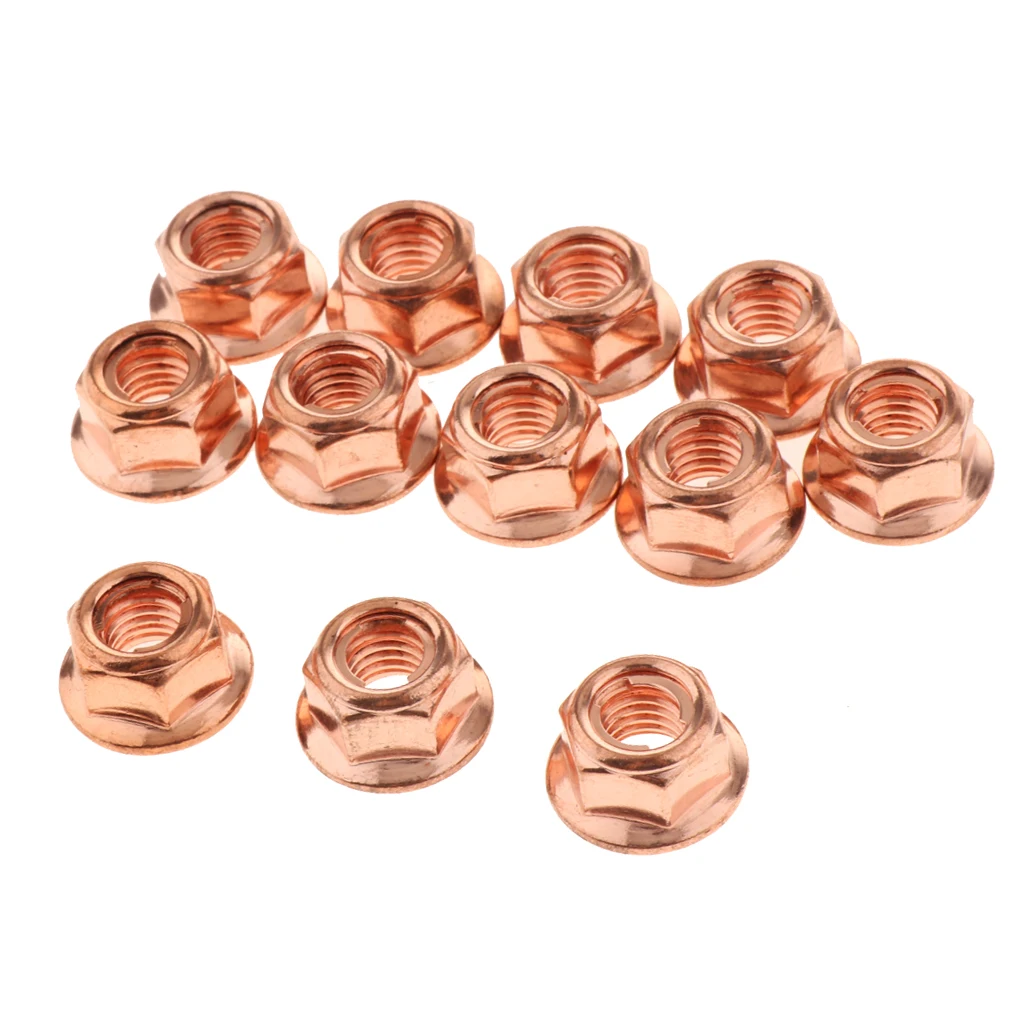 Copper Lock Nuts 8mm Exhaust Manifold & More; Set of 12 A1201420072 for BMW 3 Series E30 Carbon steel + copper plated