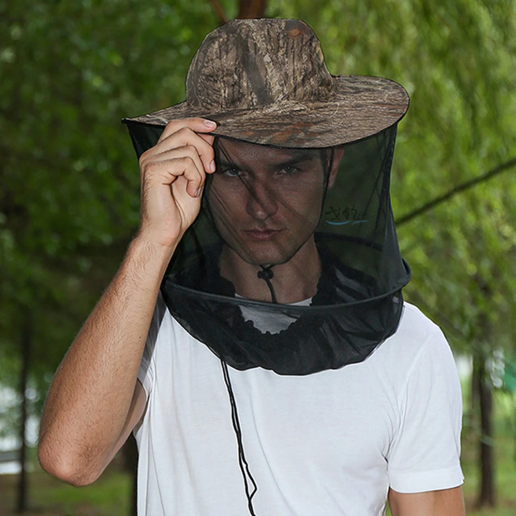 Mosquito Head Net Hat Safari Hiking Fishing Hats Sun Protection Bucket 