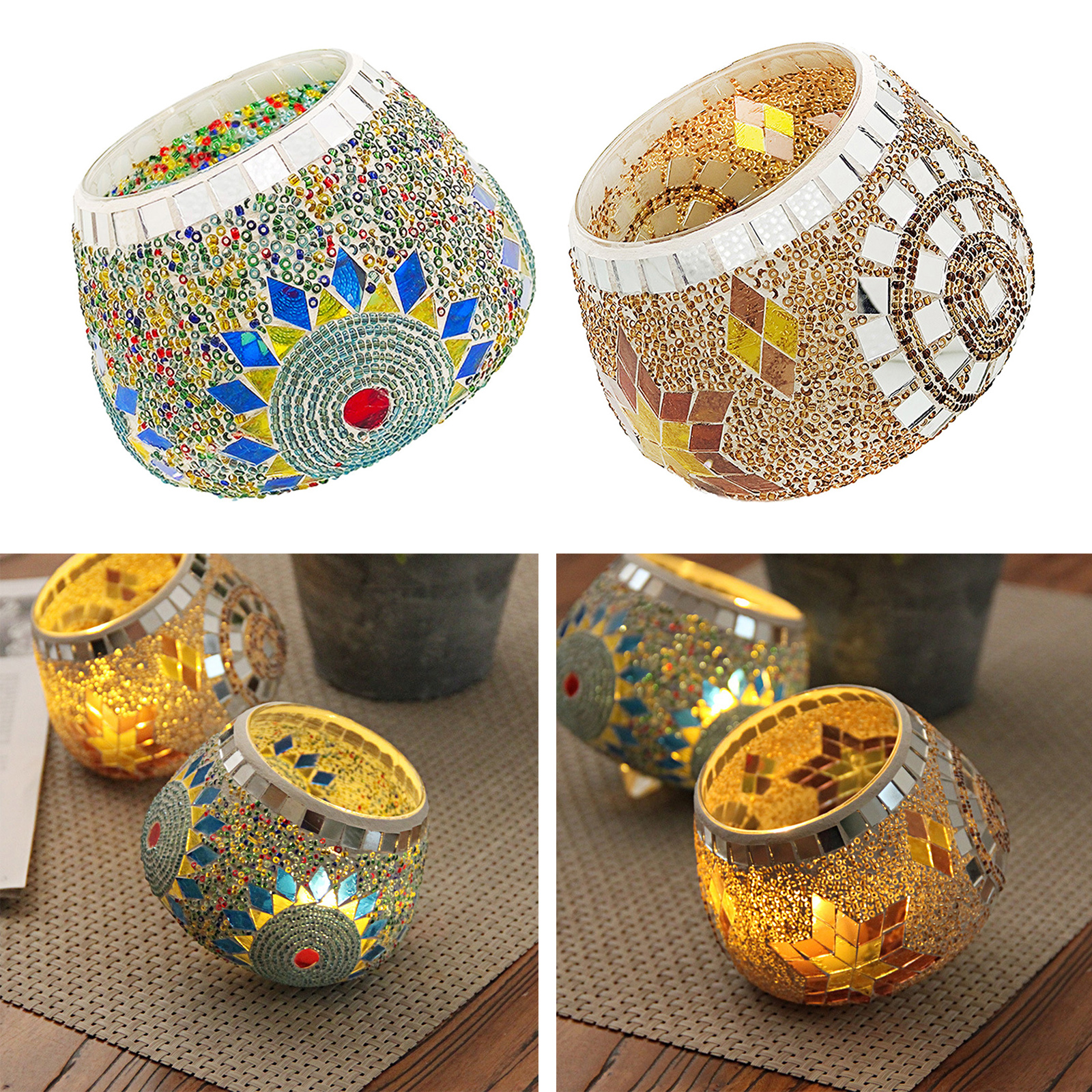 Mosaic Glass Gyro Candlestick Home Candlelight Dinner Round Candle Holders Ornaments Romantic Wedding Decor Valentines Day Gift
