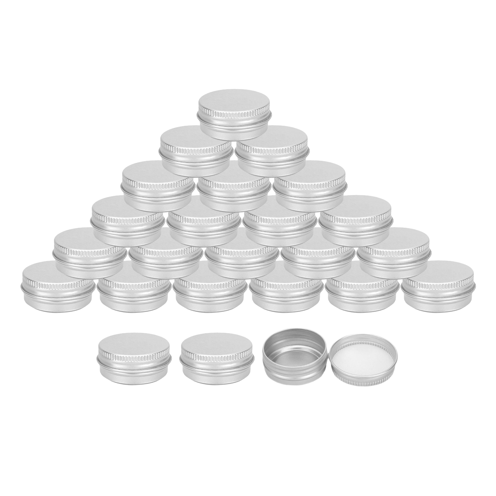 24pcs Tin Jars Aluminum Round Screw Top for Rhinestone Lotion Tins 15g/15ml Cosmetic Container Set Sample Jar Storage Case