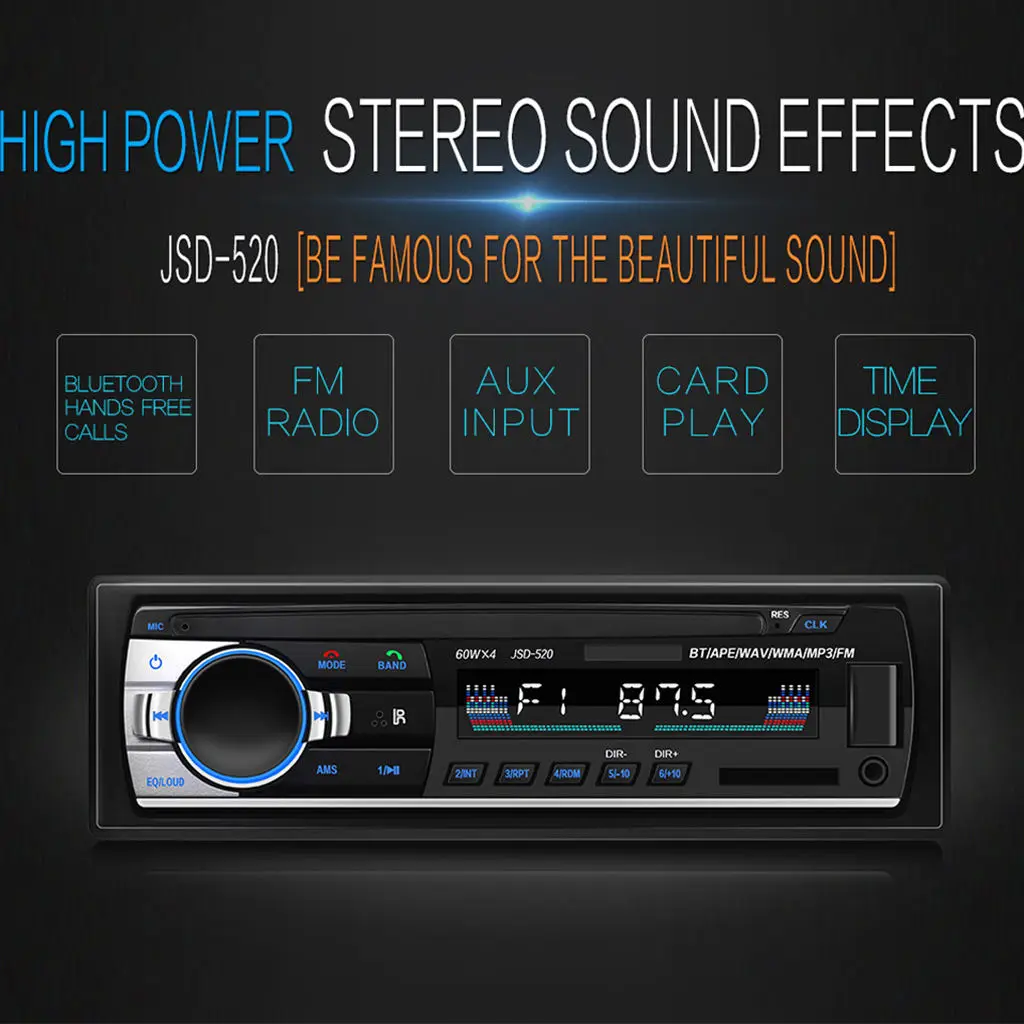 Car Bluetooth Autoradio Stereo Radio FM Aux Input Receiver TF USB JSD 520