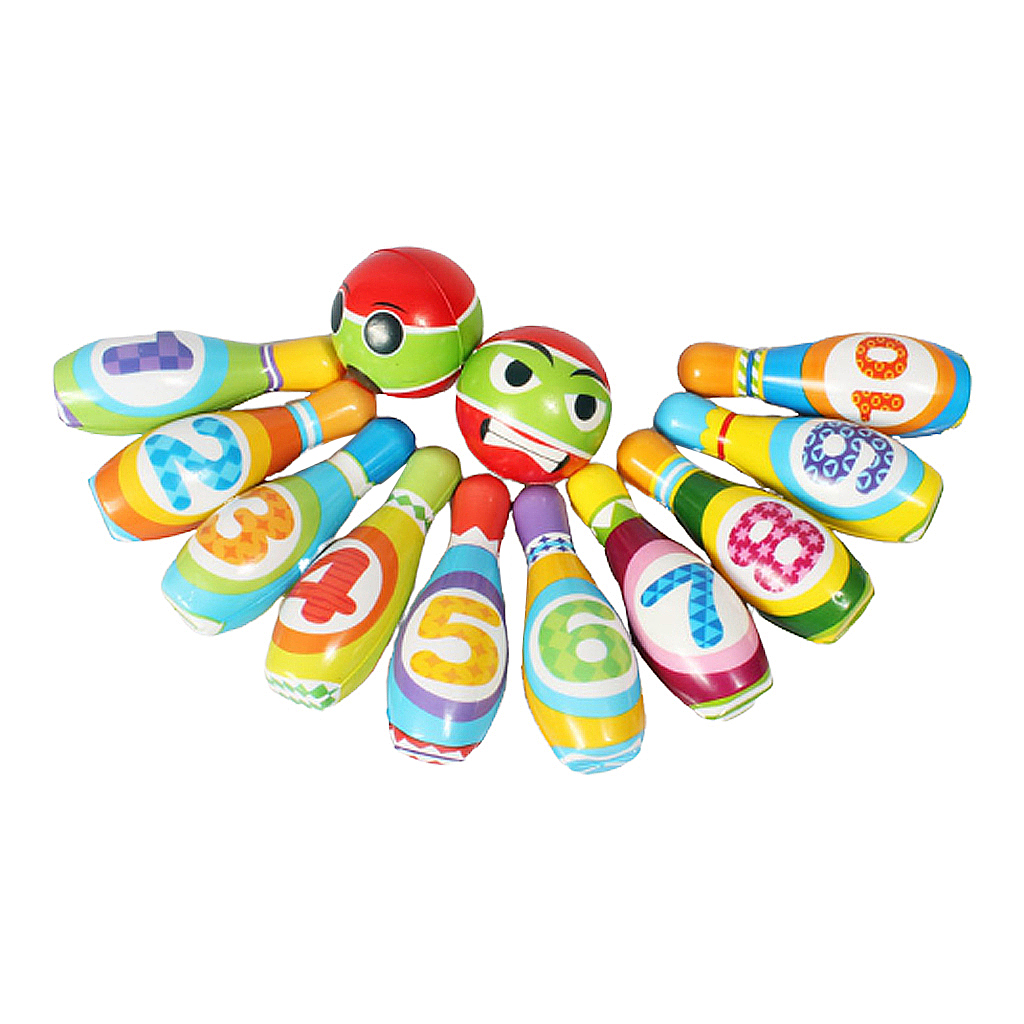 12pcs Kids Colorful Bowling Set, Toddlers Educational Toys, 10 Pins 2 Bowling