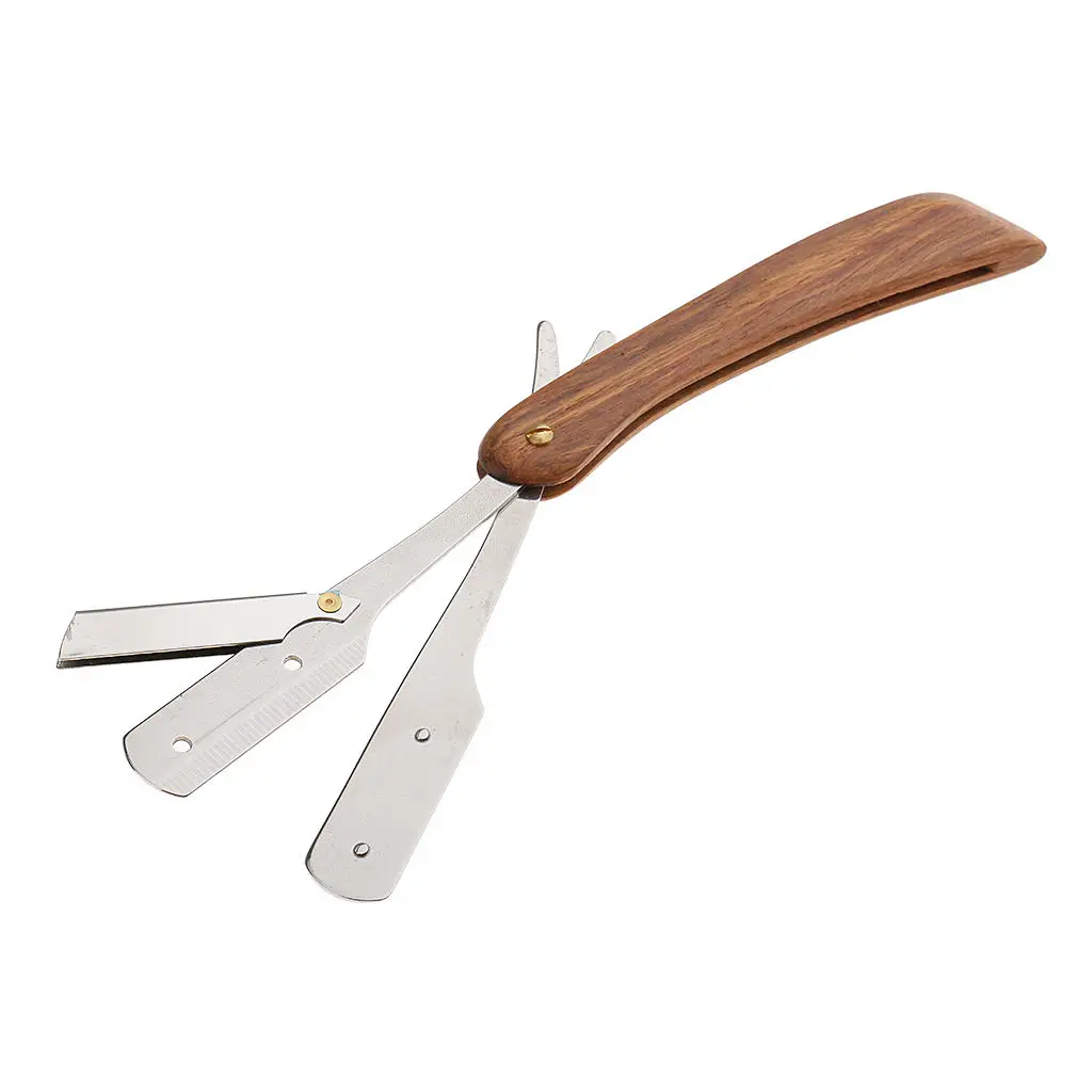 Folding Stainless Steel Wooden Handle Barber Shaving Straight Razor +Case barber shops & hair salons use