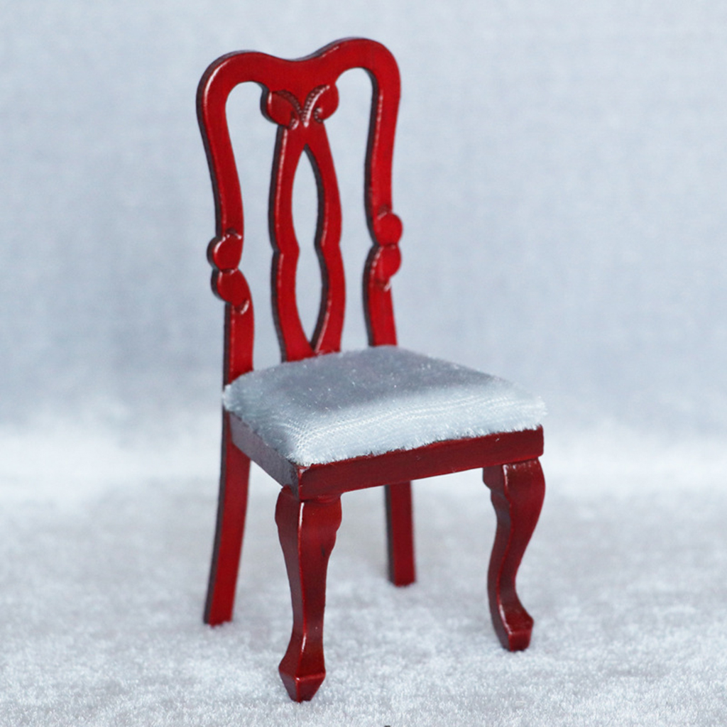 1:12 Miniature Dollhouse Red Dining Chair with Cushion Kitchen Dining Room Furniture