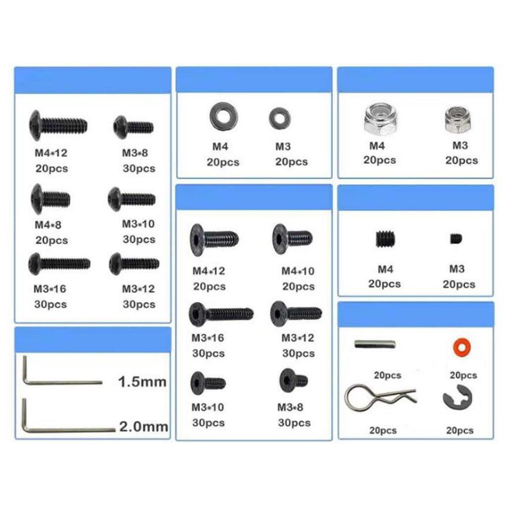 RC Screw Kit 1/10 Flat/Round Head Car Parts DIY with Storage Box Screw Set for Sakura D4