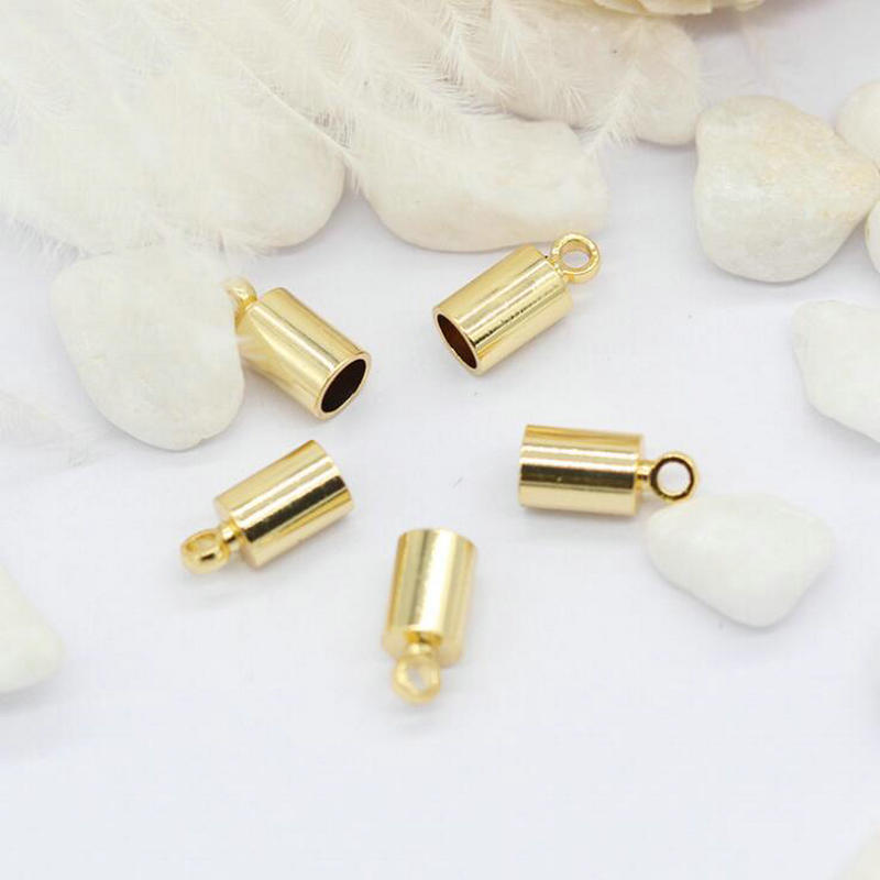 4MM 14K Gold Farbe Überzogene Quaste Lederband Ende Crimp Kappen Perlen End Kappe Für DIY Armband Halskette schmuck Machen Erkenntnisse – Detail 1