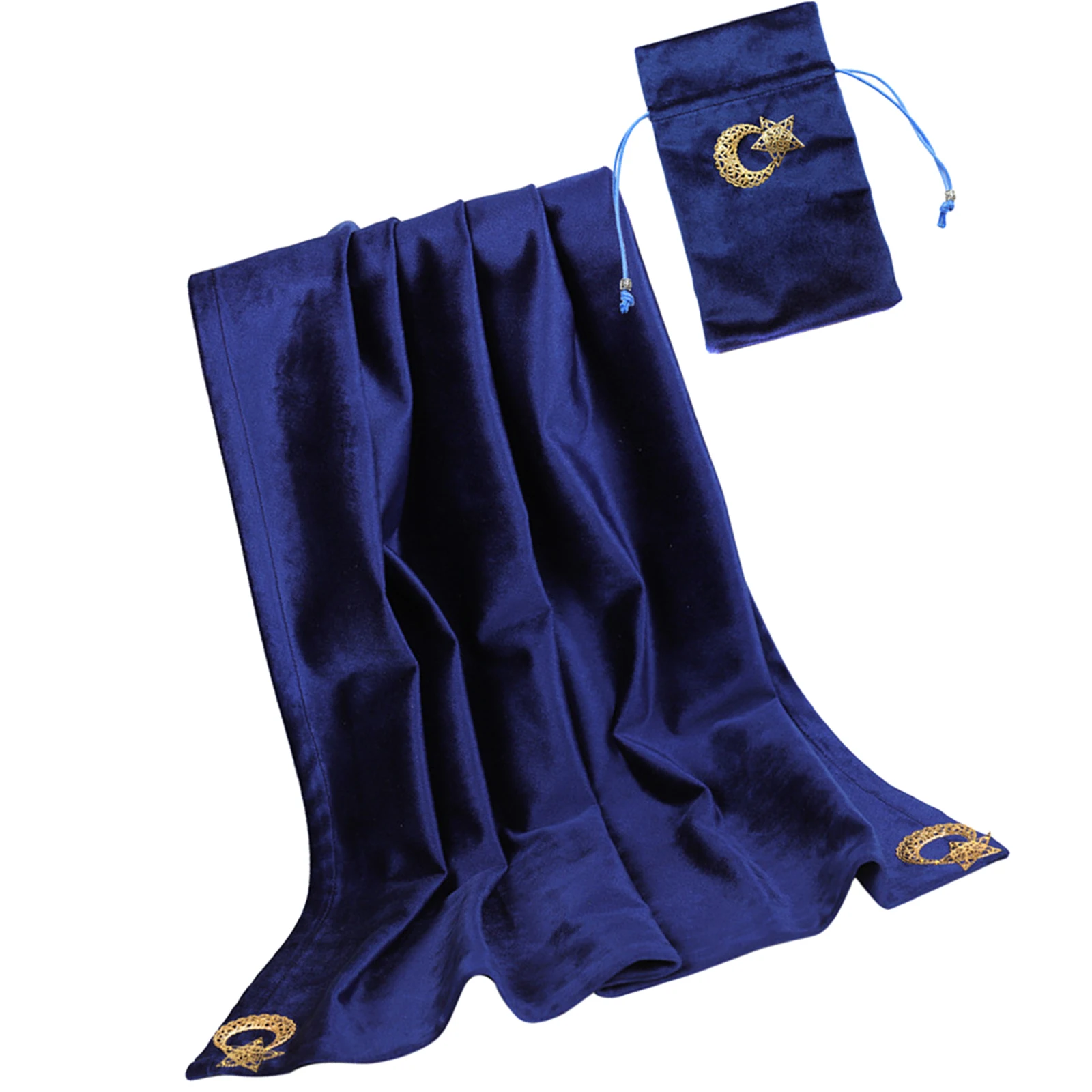 Altar Tarot Table Cloth Divination Velvet Embroidered Moon & Star Pattern Tablecloth with Tarot Pouch, 24.80x24.80inch