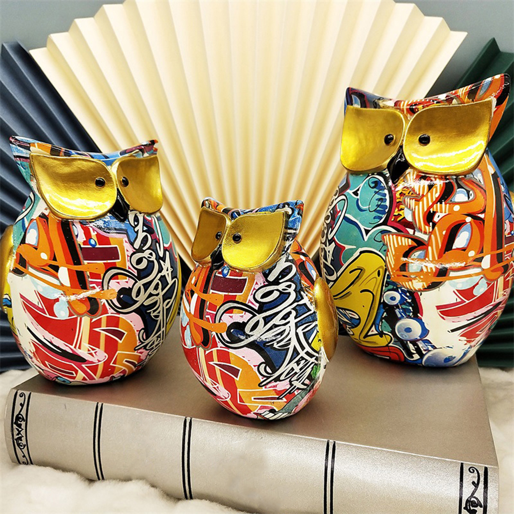Owl Statue Home Shelf Night Owl Figurine Fireplace Bedroom Ornament Artwork