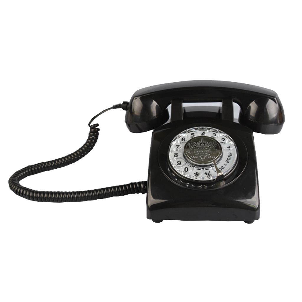 2xRotary Retro Rotary Dial Bell Desk Telephone black