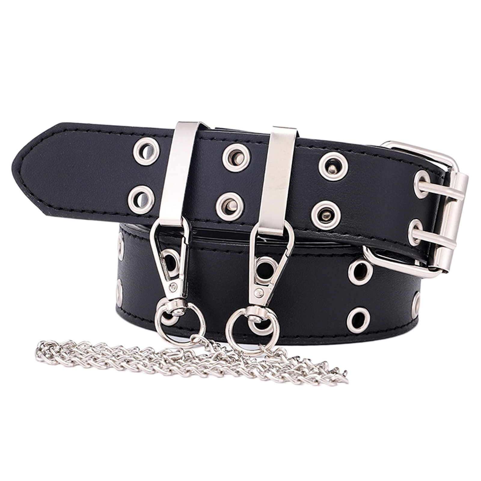Double Grommet Punk Belt for Women PU Leather Jeans Waist Belts Party Cosplay Club Dancing Goth Belt