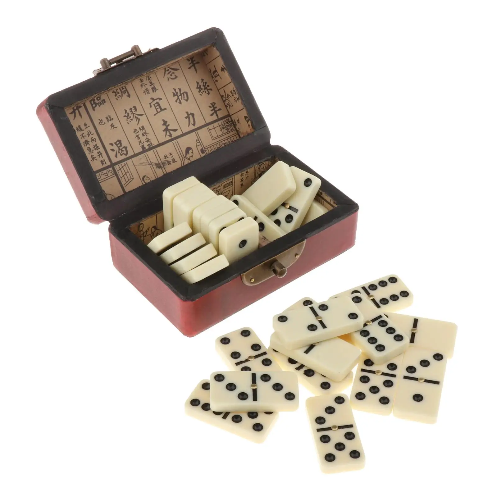 Traditional Game Double Six 6 White with Black Dot Dominoes Game Set with Wooden