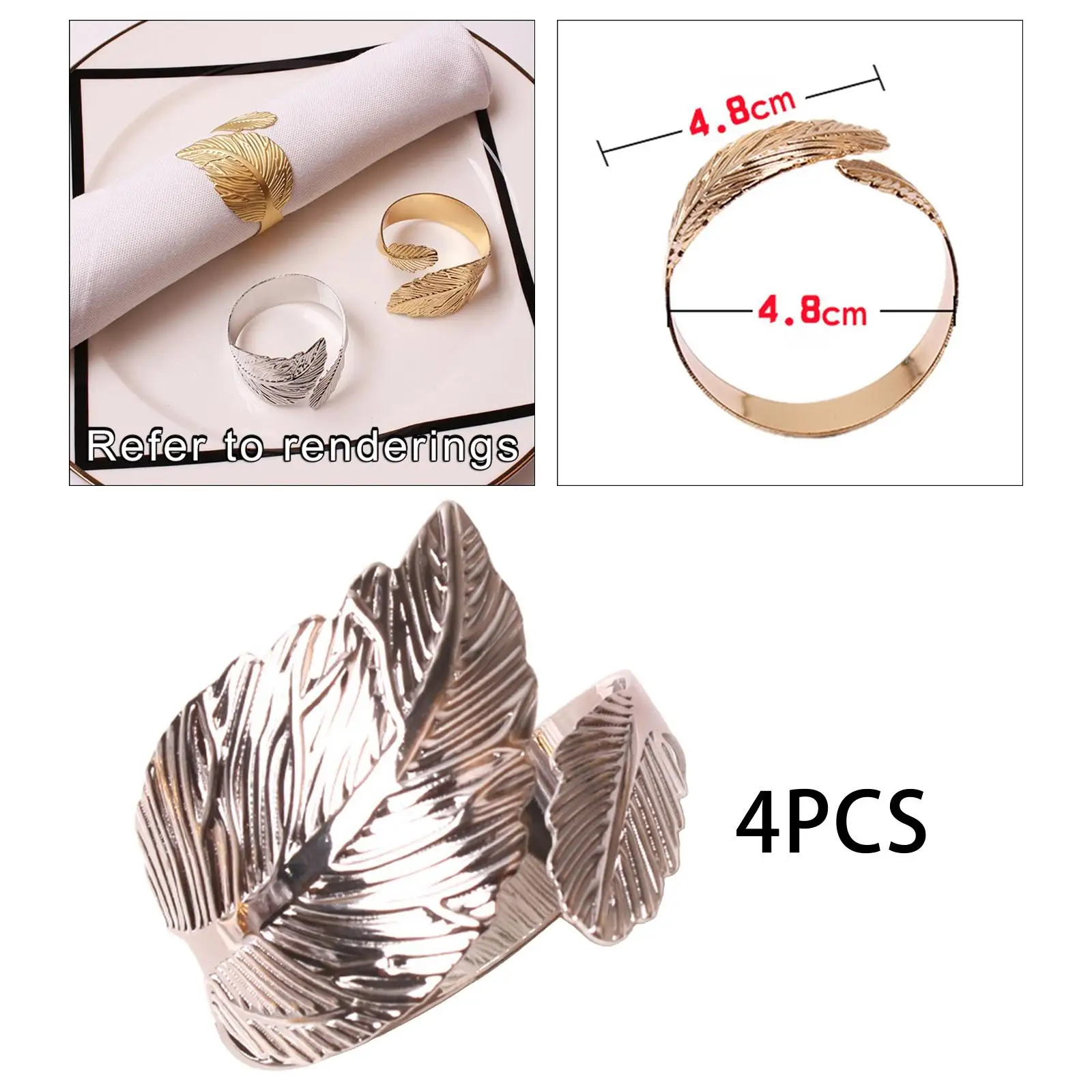 4Pcs Leaf Napkin Buckles Crafts Holder Wedding Event Decor Party Supplies Handmade Feather Napkin Rings for Parties Halloween