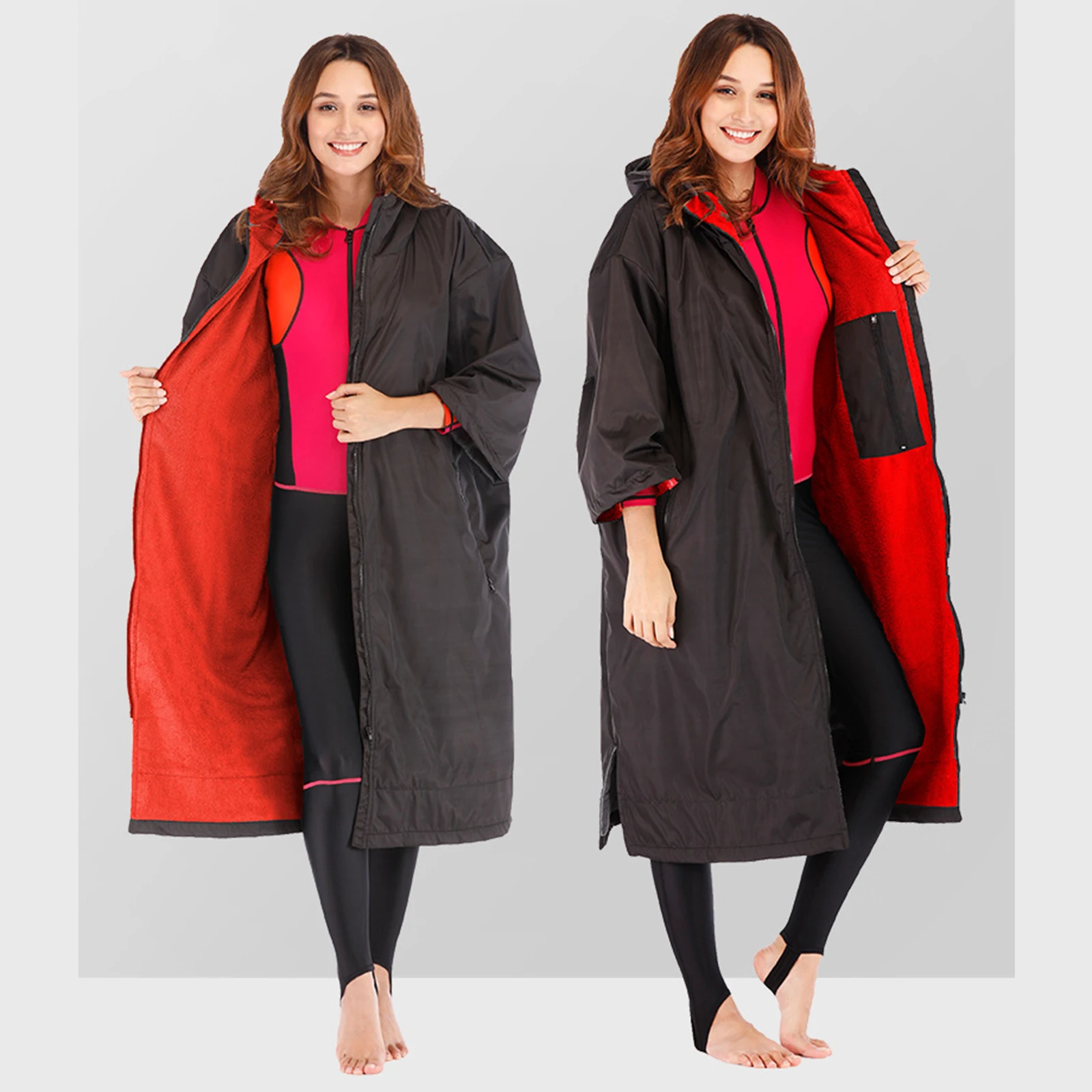 Adults Change Robe Jacket, Keeping Warm Dry Windproof Waterproof Oversized Poncho Coat for Swimming Surfing Beach