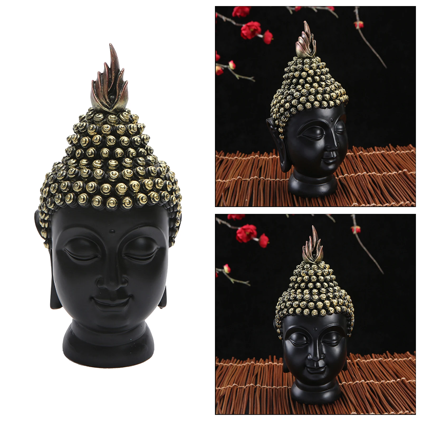 Resin Buddha Head Ornament Home Decor Buddha Figurine Statue 20cm Tall Buddhism Religious Sculpture