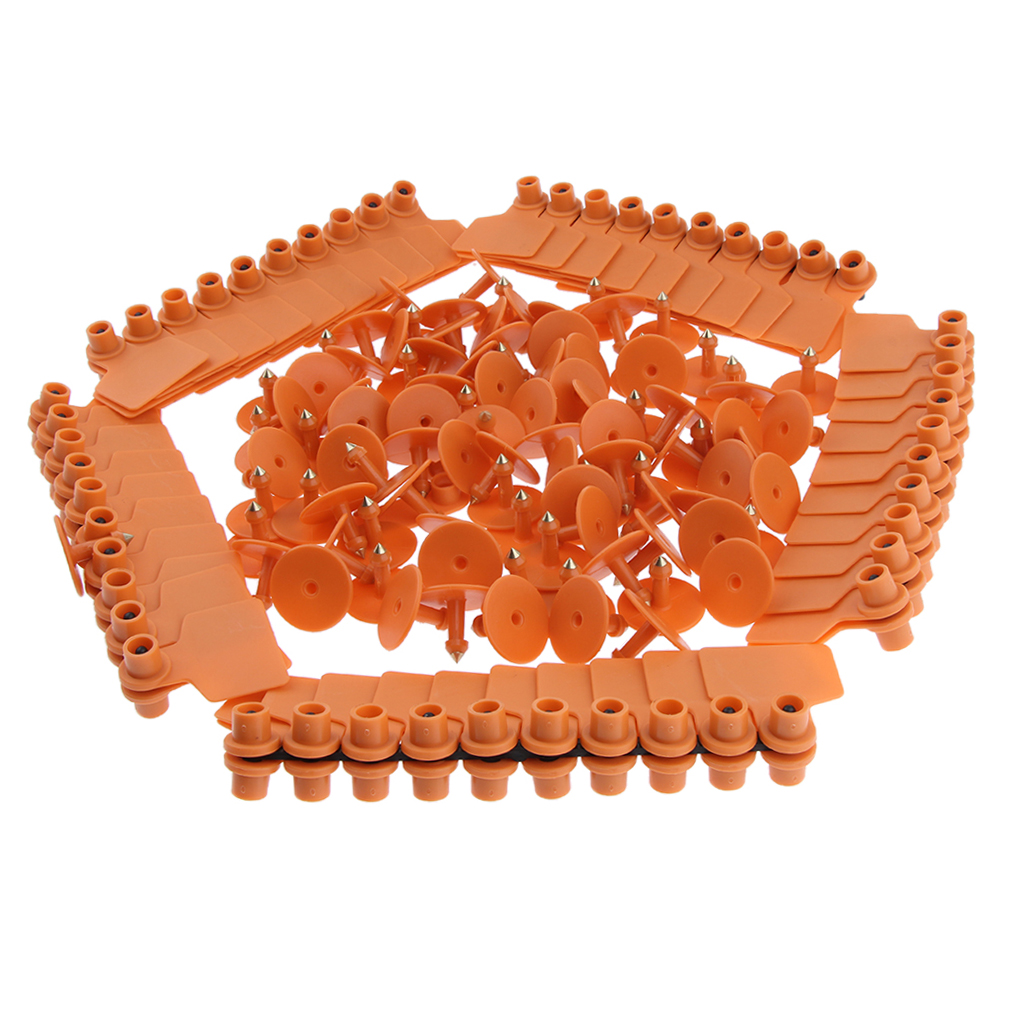 100 Pcs Pigs Cow Cattle Ear Tag, Blank, Brass Ear Stud, Never Rust, Orange