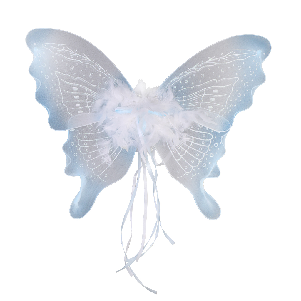 MagiDeal Feather Ribbon Butterfly Angel Fairy With feather ribbon decorative Kid Girls Birthday Party Fancy Dress -Blue