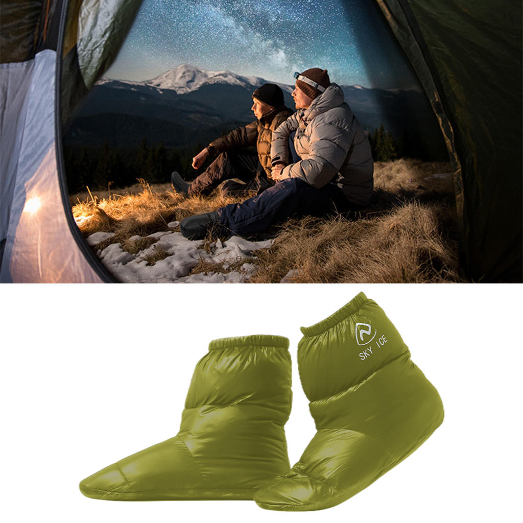 White Duck Down Slippers Winter Warm Camping Tent Boots Foot Booties Women Men Socks, Filled with 90% Duck Down, Super Warm