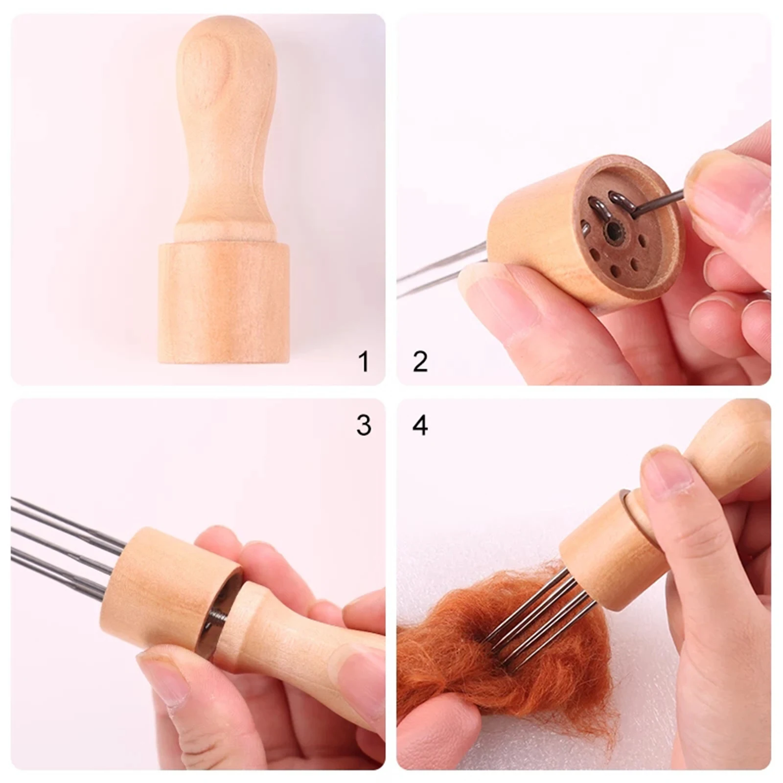Felting Needle Handle with 8 Needles Wool Embroidery Punch Tool DIY Applique