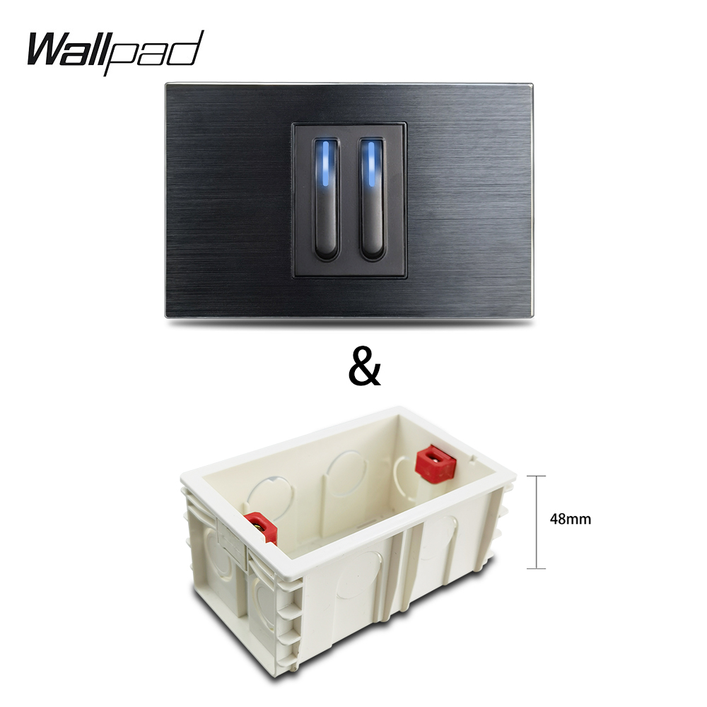 AU UNS 2 Gang mit LED Licht Schalter Wallpad L3 Schwarz Aluminium Panel 118*72mm Klavier Design1 Weg 2 weg 2 Push-Taste Schalter – Detail 7
