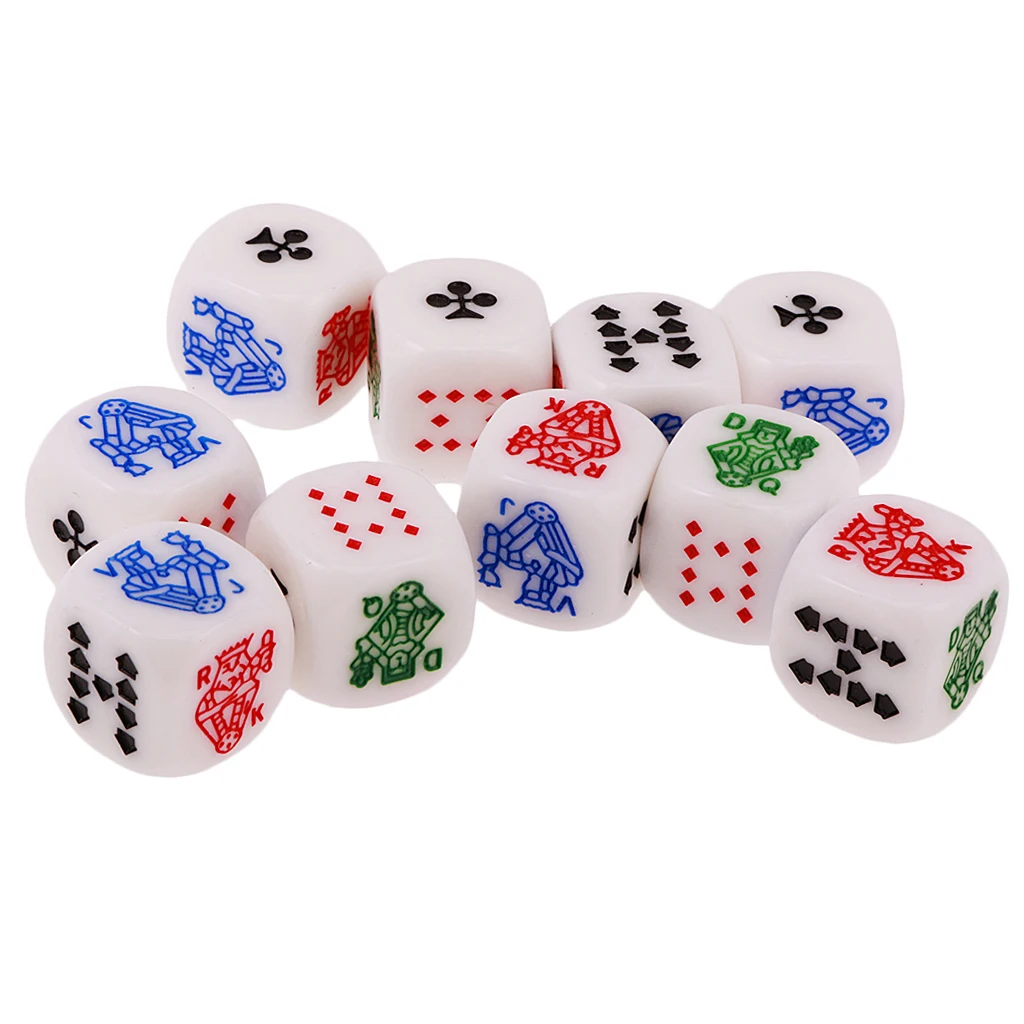 MagiDeal Hot Sale Acrylic 10Pcs 12mm Six Sided Poker Dice for Casino Poker Card Game Favours for Fun Family Pub Game Dice Toy