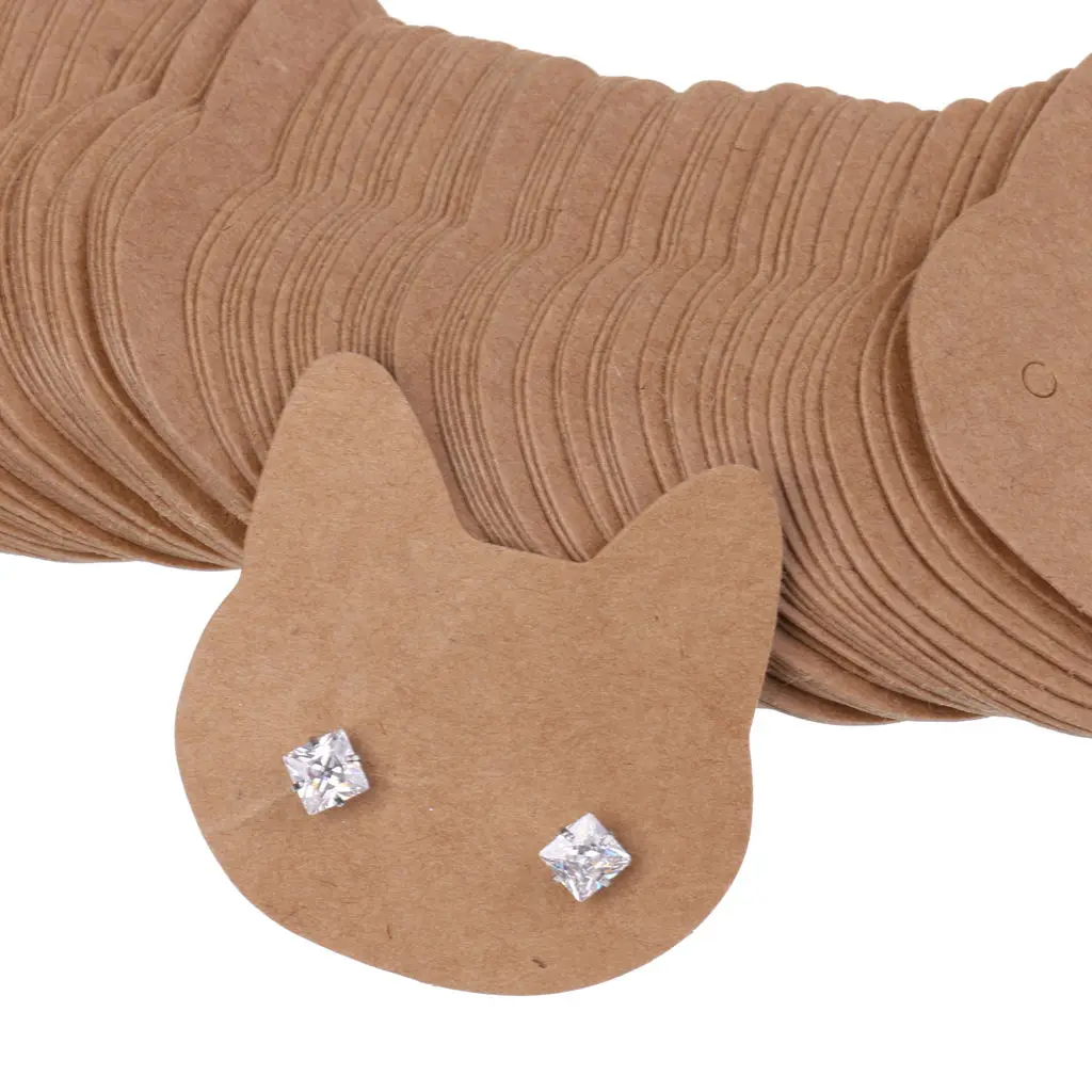 100 Pieces Kraft Paper Cat Earring Display Tags Cards Jewellery Holder 