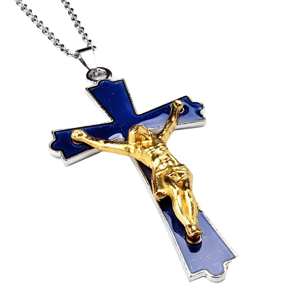Unisex Stainless Steel Christian Jesue Cross Color Changing Stainless Steel Pendant Necklace