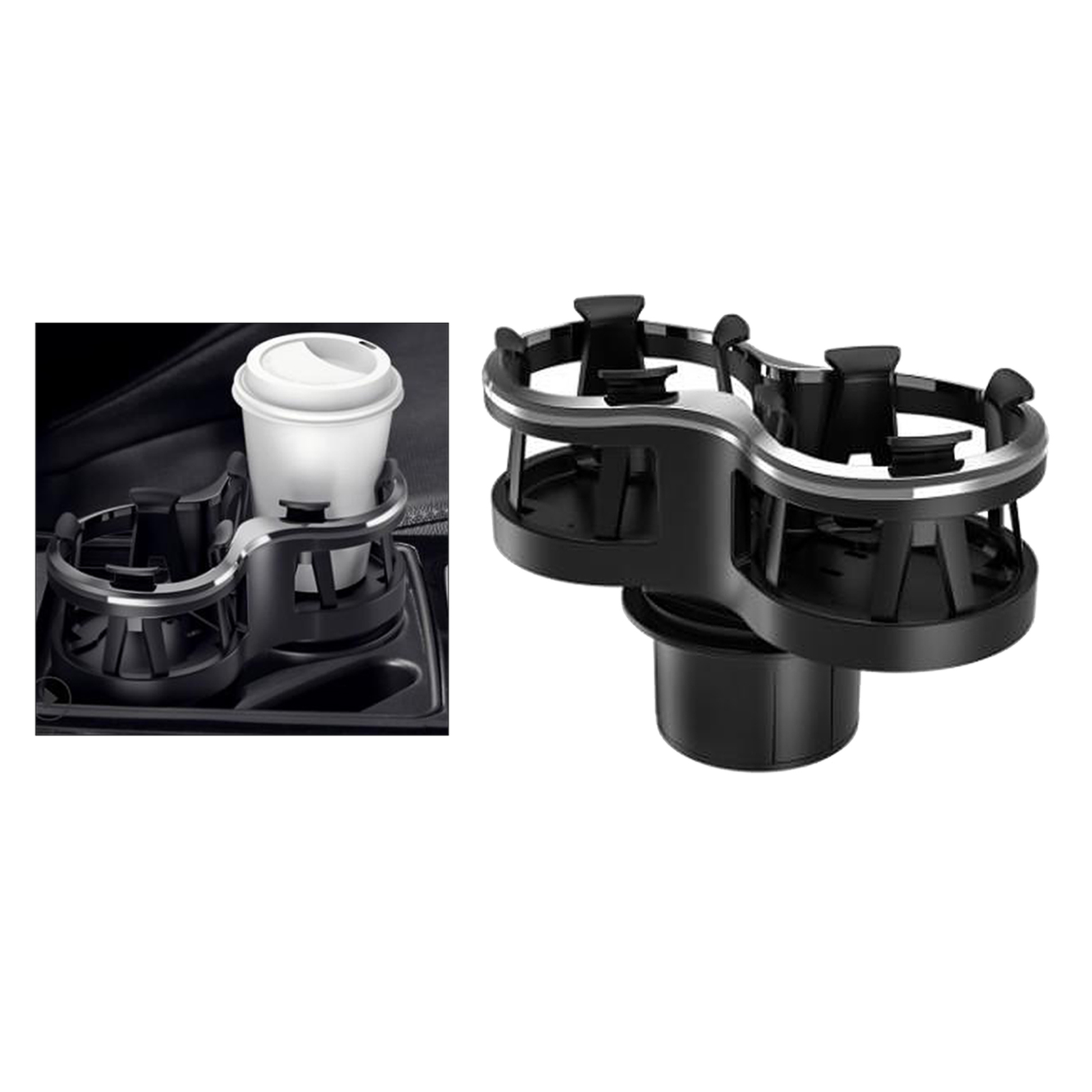 Double Holes Car Cup Holder 2 in 1 Mug Drink Holder Adjustable Base and Bracket Design Fit for Water Bottles Cups Ashtray