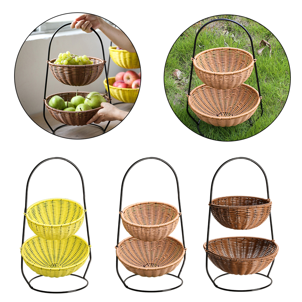 2-Layer Fruit Vegetables Basket Fruit Bowl Bread Baskets Snacks Holder Kitchen Storage Baskets Stand Screws Free Design