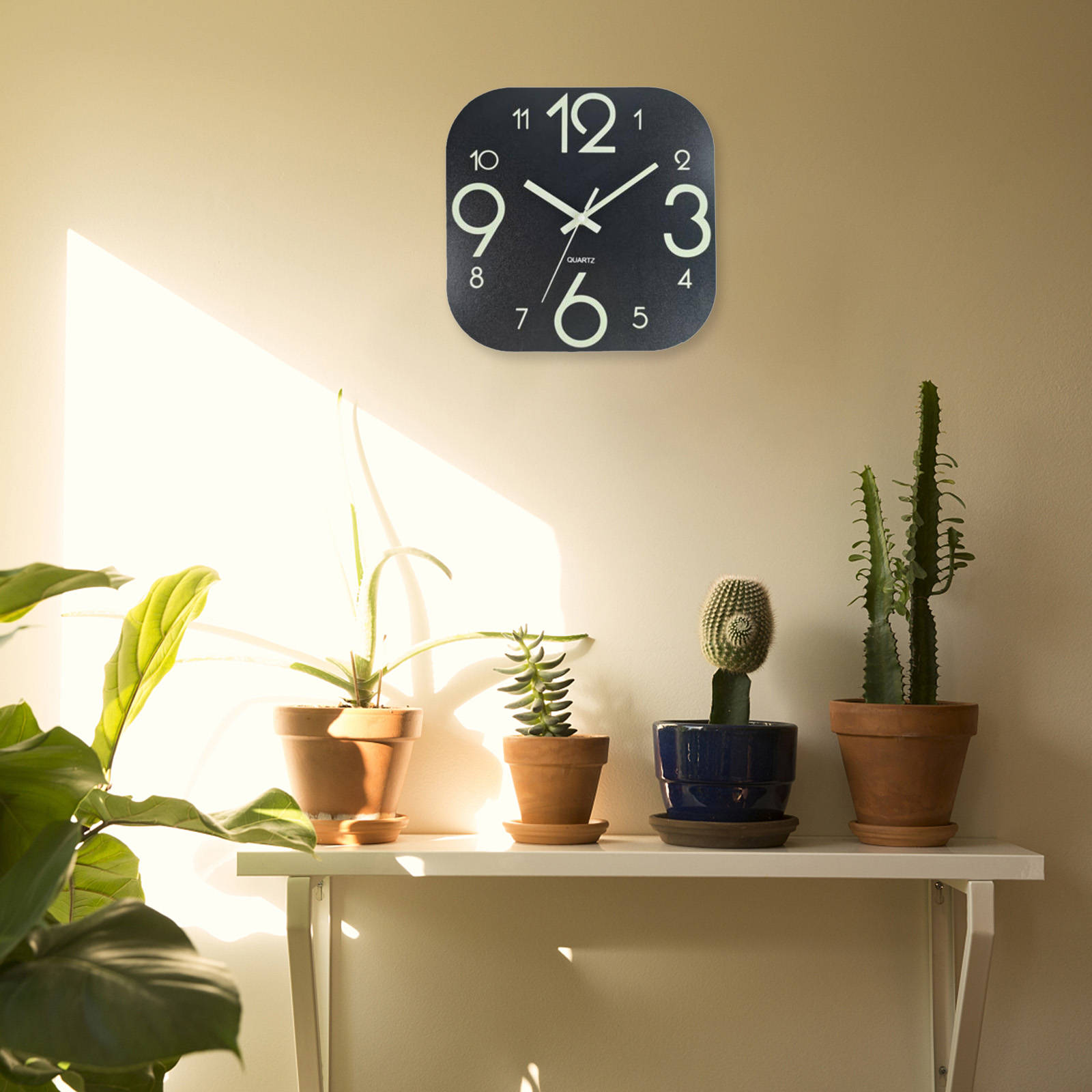 Modern Wall Clock 30cm Wood Decorative Night Light Non-Ticking Battery Operated Glow in Dark Luminous for Classroom Living Room