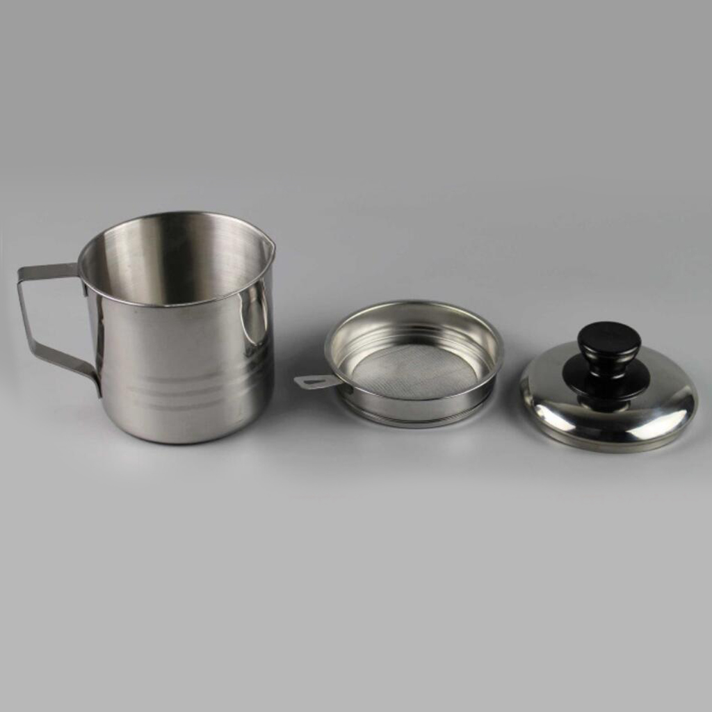 Stainless Oil Strainer Cup Can Container with Filter Mesh Kitchen Cookware