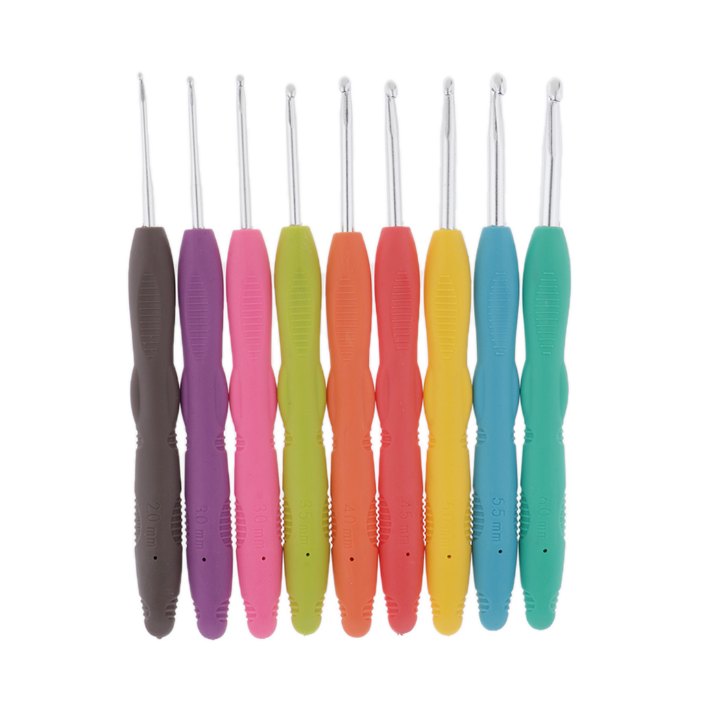9 Sizes Crochet Hook Needle Set Ergonomic Handle Knitting Needles 2mm-6mm