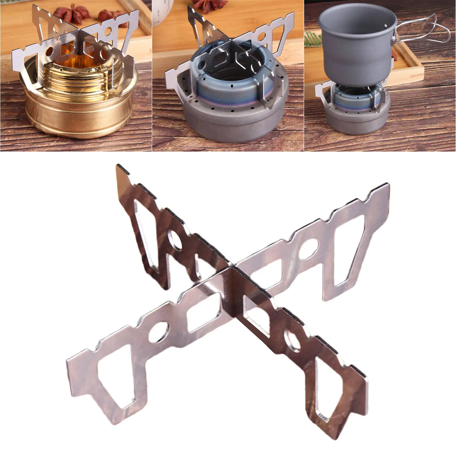 Titanium Alcohol Stove & Rack Combo Set Mini Ultralight Portable Liquid Alcohol Stove with Cross Stand Stove Rack Support Stand