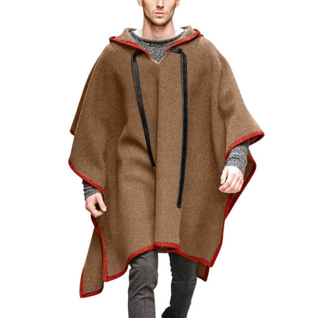 Vintage Poncho Men Oversized Hooded Irregular Trench Punk Male 