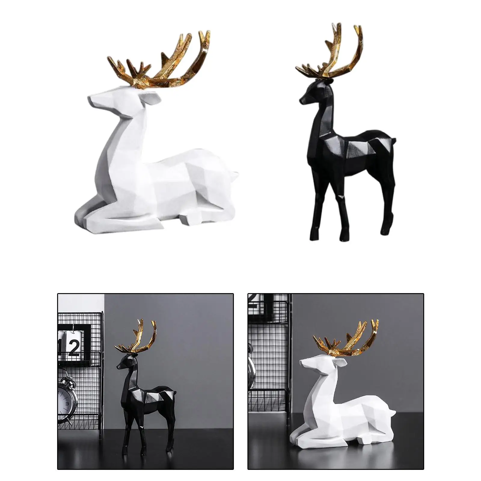 2x Art Elk Sculpture Animal Ornament Figurine Statue Photo Props Decor 