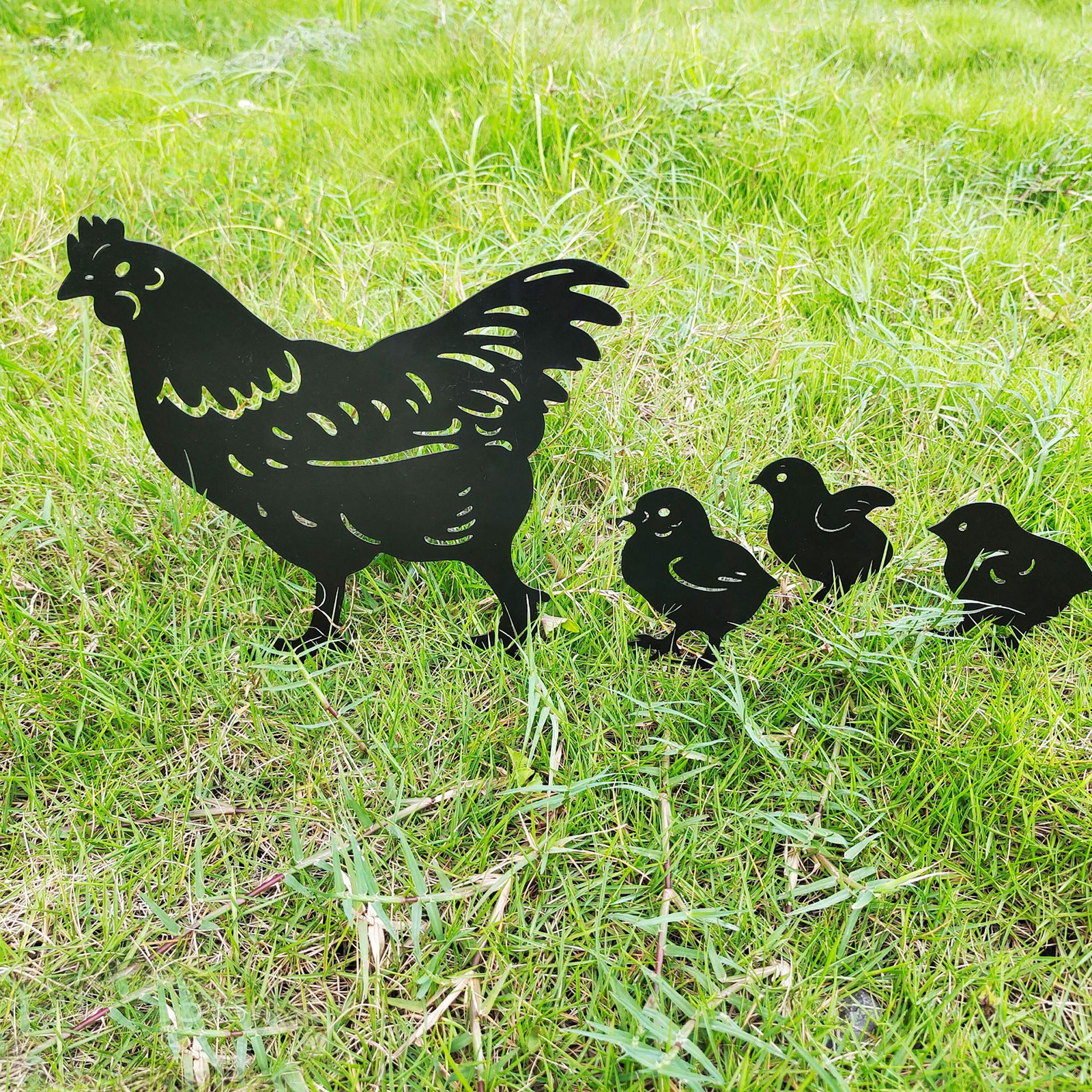 Hen Chicks Lawn Yard Decor Martians Garden Figurine Set for Home Indoor Outdoor Art Sculpture Garden Statue