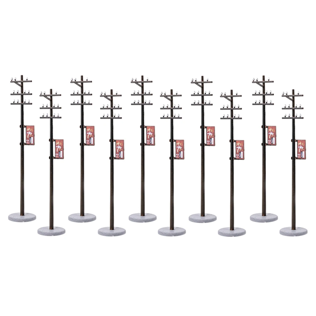 10Pc 1/87 Mini Electric Line Pole for Train Park Scenery Layout HO Scale