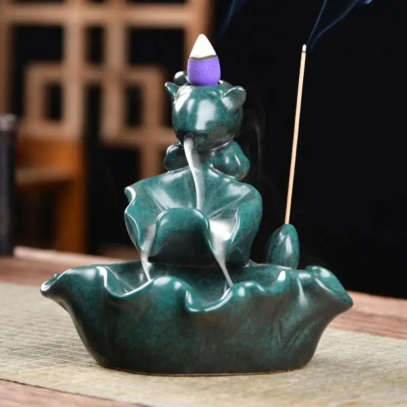 Backflow Buddha Ceramic Censer Incense Burner Holder Home Office Teahouse Decor 