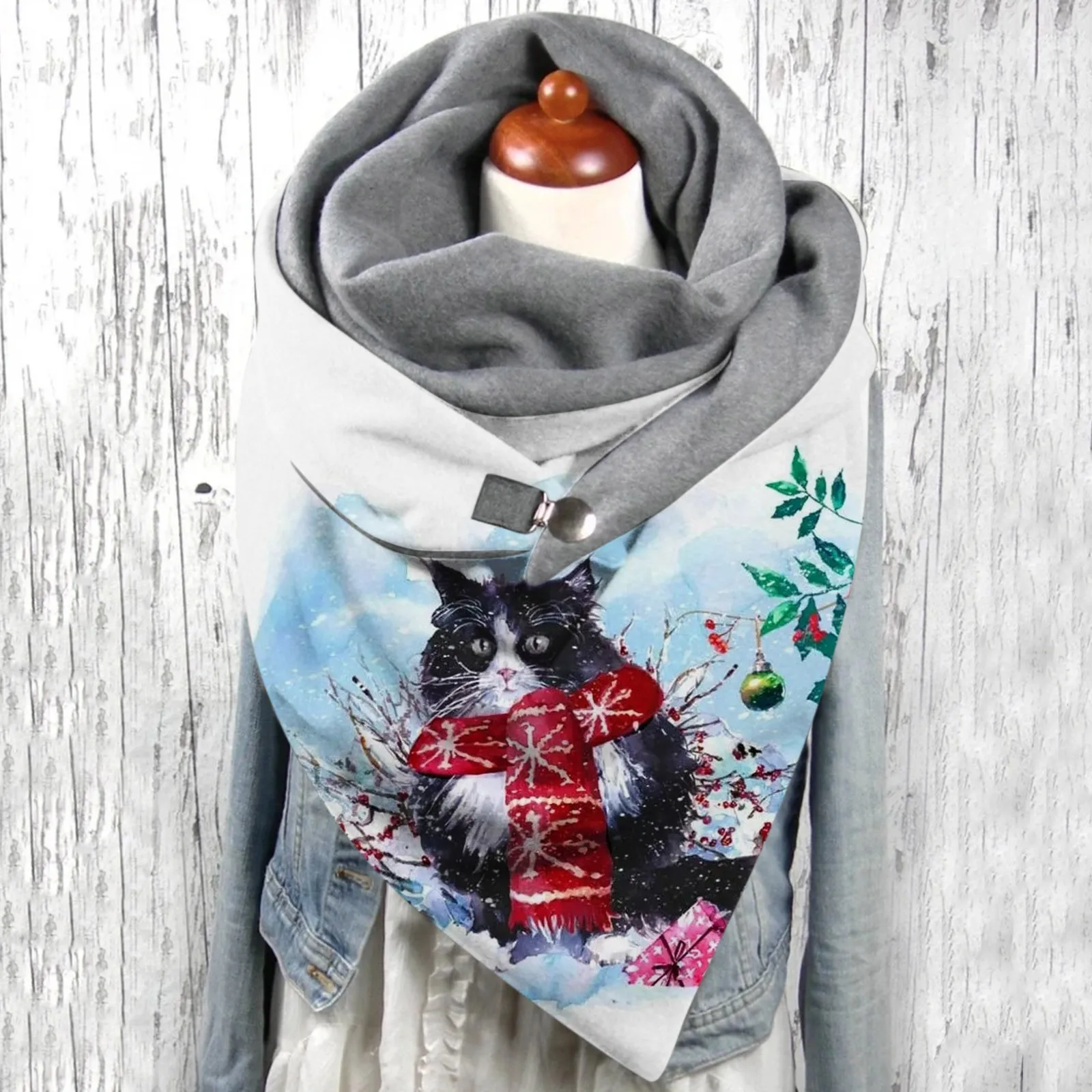 Universal Autumn Winter Warm Windproof Scarf Cat Prints Double-layer Buckle Scarf New Fashion Women Bufanda шарф женский mens white scarf