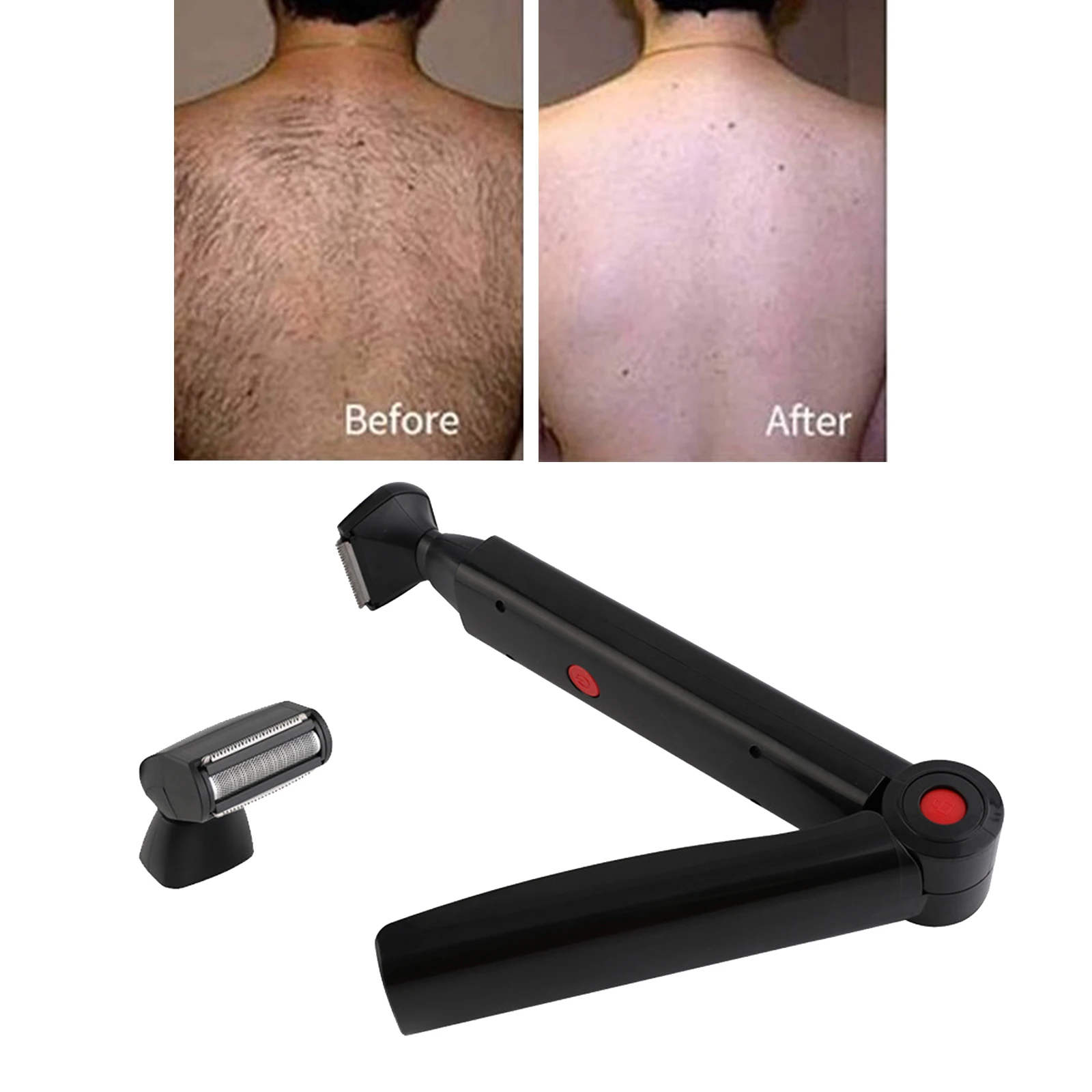 Lightweight USB Rechargeable Long Handle Foldable Back Hair Shaver Razor Trimmer Painless Back Hair Removal Groomer