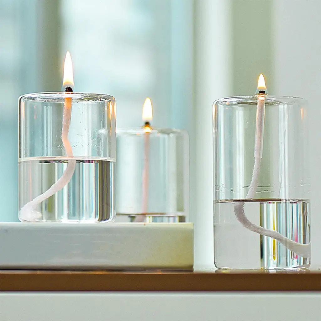 Refillable Glass Oil Candle in A Candle Holder Oil Light Liquid Candle for Dining Party Christmas Holiday Home Decor