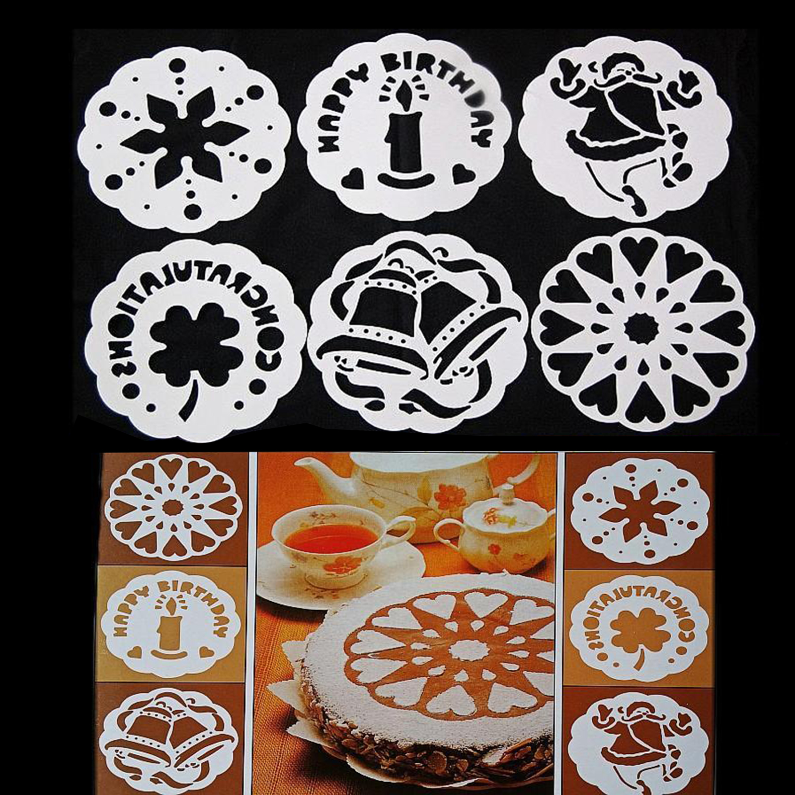 6x Flower Snowflake Cake Stencils  Mold Baking Decoration Tool