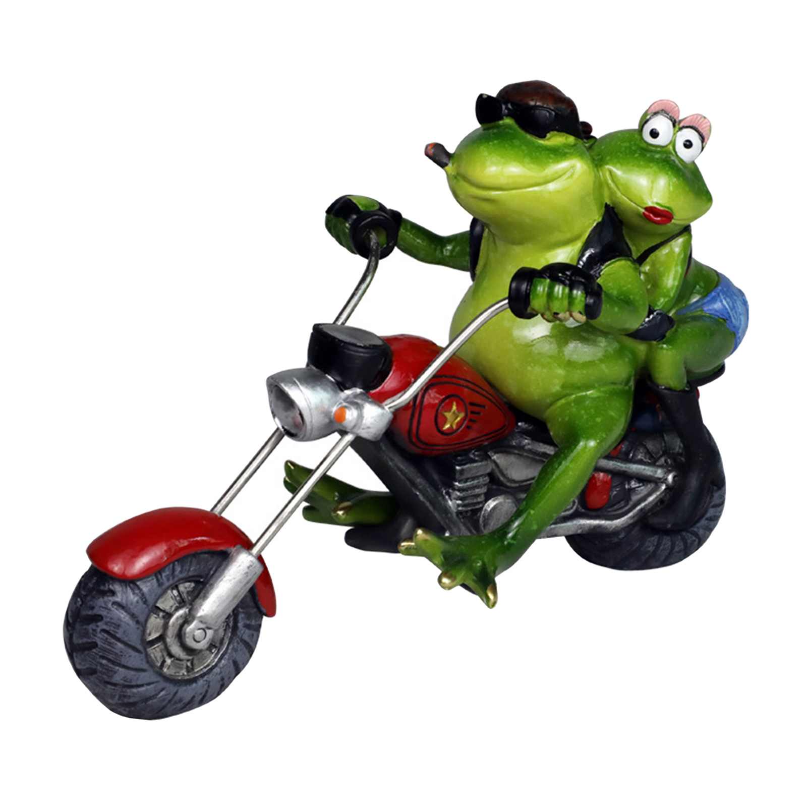Resin Motorcycle Couple Frog Miniature Figurine Statue Indoor