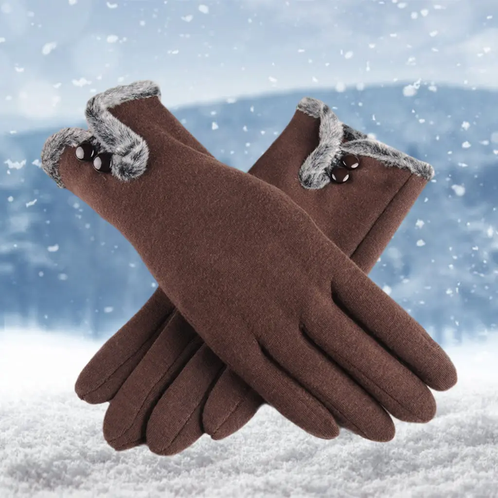 Elegant Woman Touch Screen Gloves Thick Fleece Lined Winter Warm Gloves 