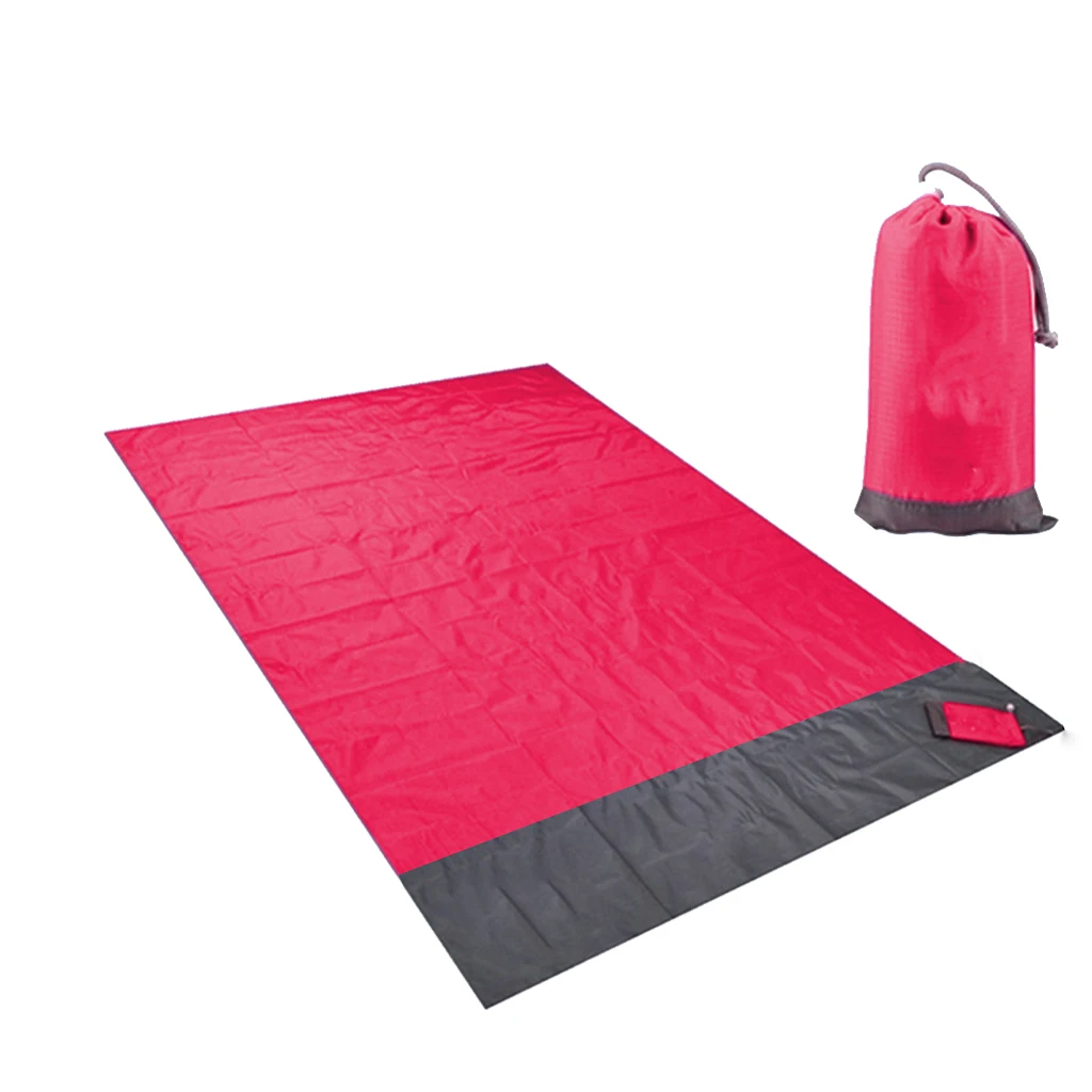 Outdoor Beach Blanket Water Resistance Picnic Mat 140x210cm Lightweight Camping Tarp Sheet with 4 Fixed Nails and Carry Bag