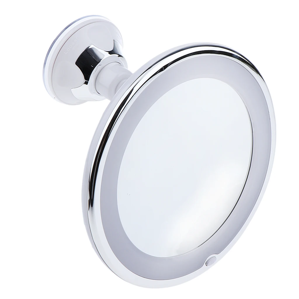 Round LED Lighted 10X Magnifying Makeup Mirror, Power Locking Suction Cup, 360