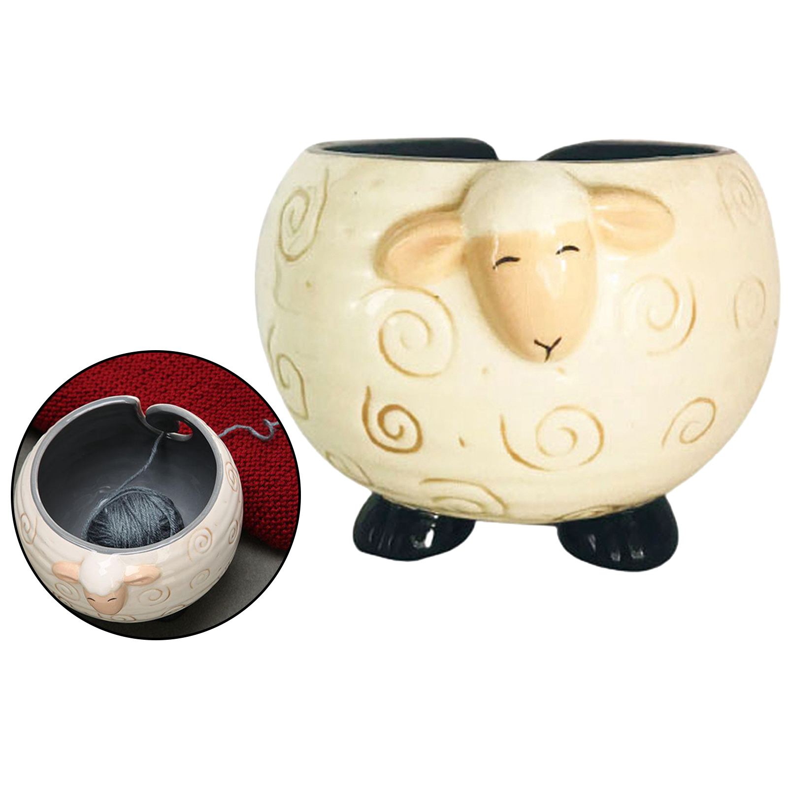 Ceramic Yarn Bowl Crocheting  Holder Adorable Needlecraft Storage Bowl