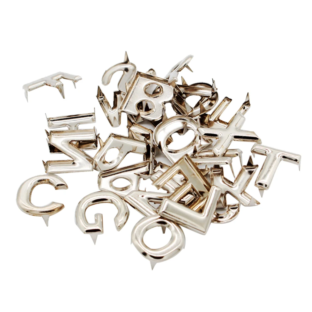 fityle 26Pcs DIY English Letter Metal Rivets Claw Studs For Bags Clothes Hats Leather Decor 15mm