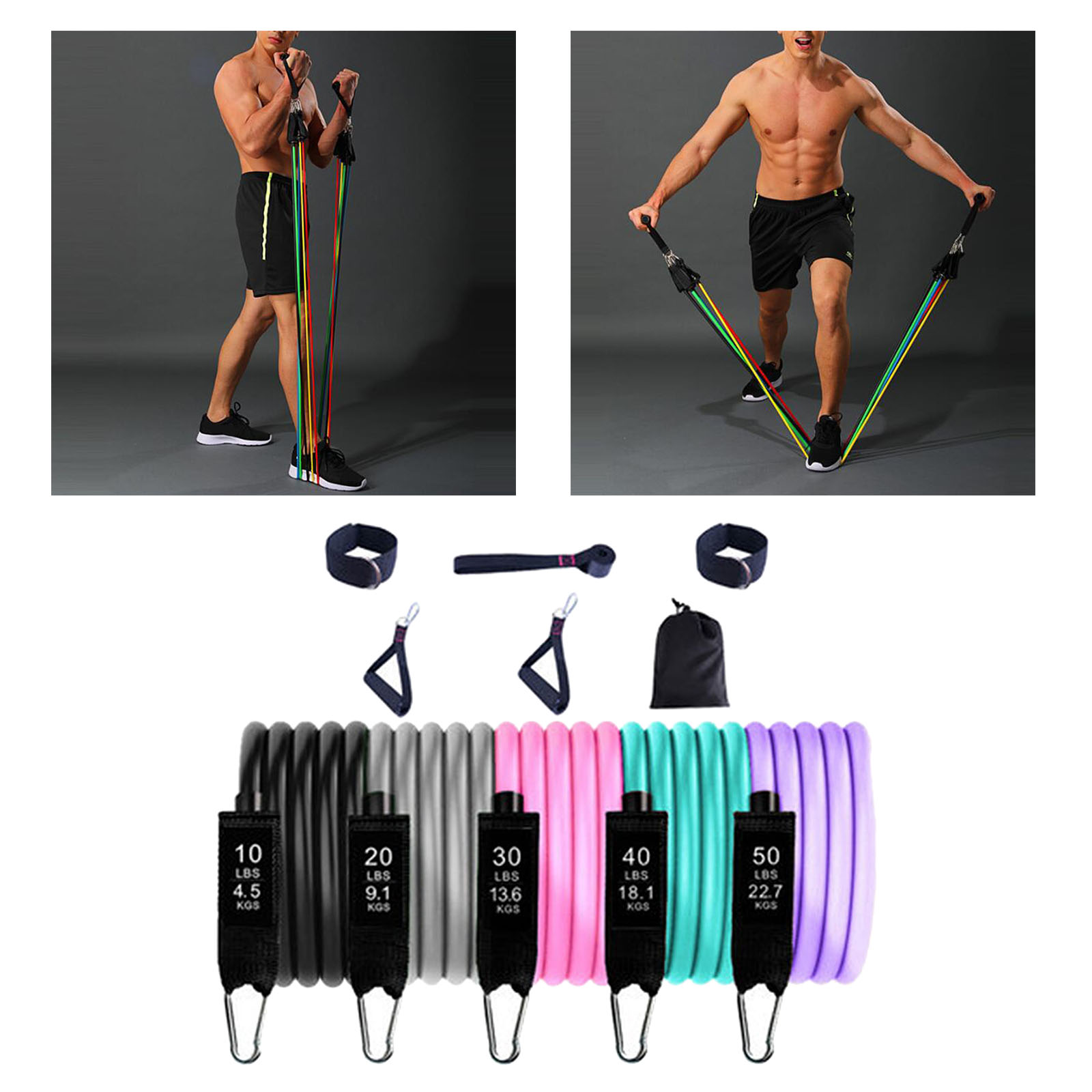 11Pcs Workout Exercise Resistance Bands Pilates Home Gym Yoga for Men Women