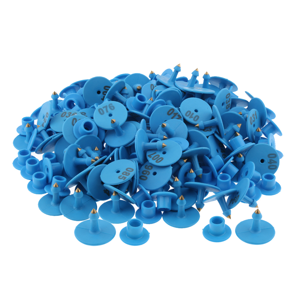 100PCS Small Pre Numbered Livestock Ear Tags for Pig Cow Goat Sheep Blue