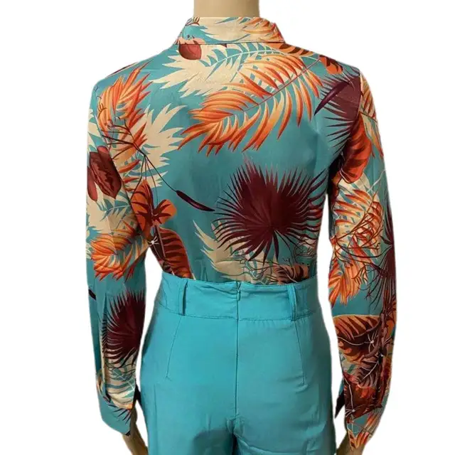 Conjunto de camisa y pantalones cortos para mujer, camisa de manga larga  con estampado Floral, Color sólido, blusa con nudo, para oficina, 1 ud. -  AliExpress